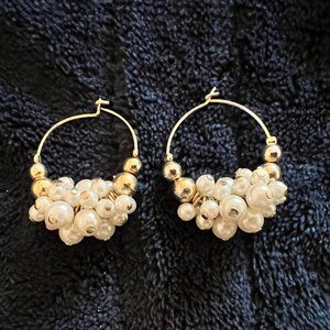 Pearl and Gold Ball Pierced Earrings - Approximately 1.25 inch drop
